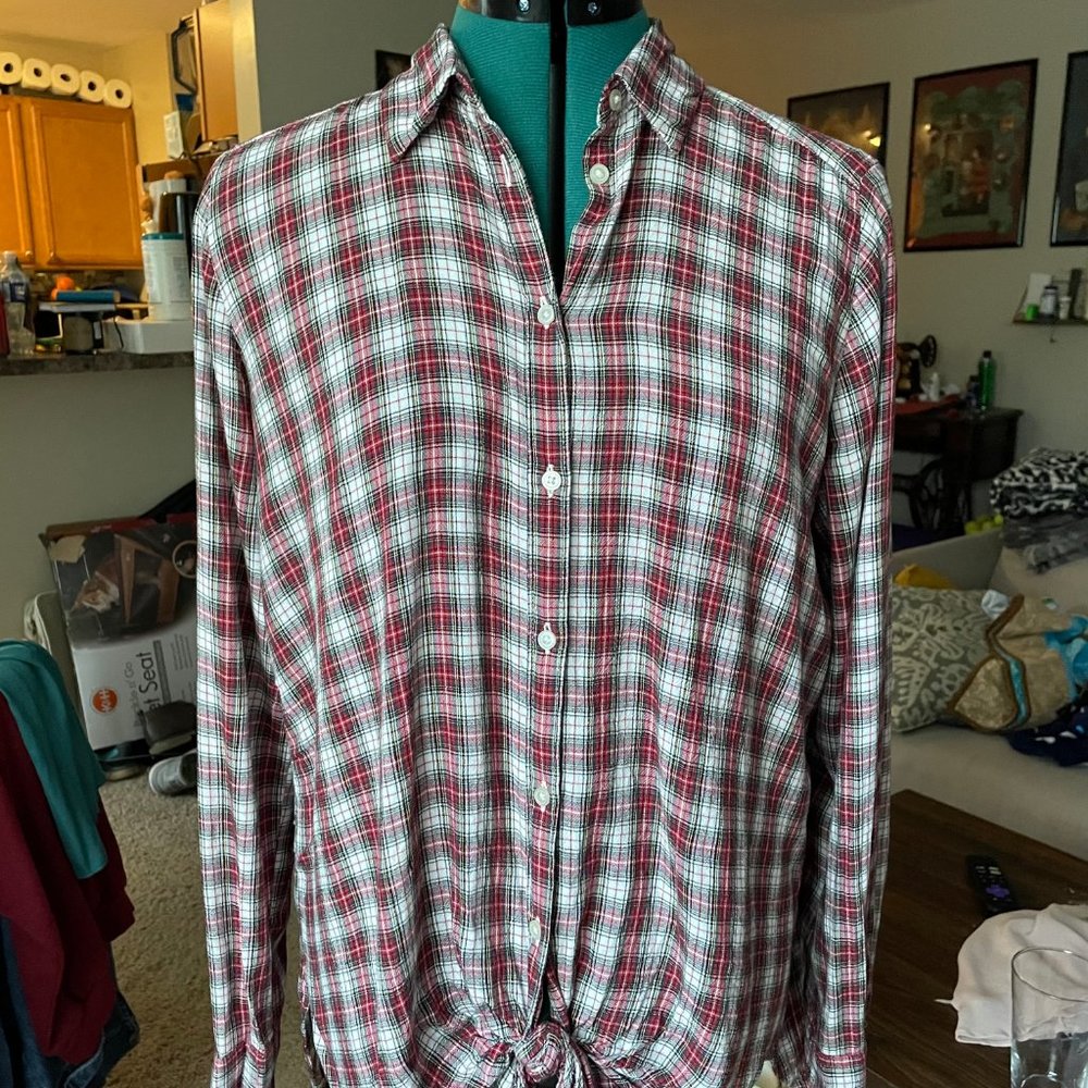 LOFT Plaid Tie-Front Tunic